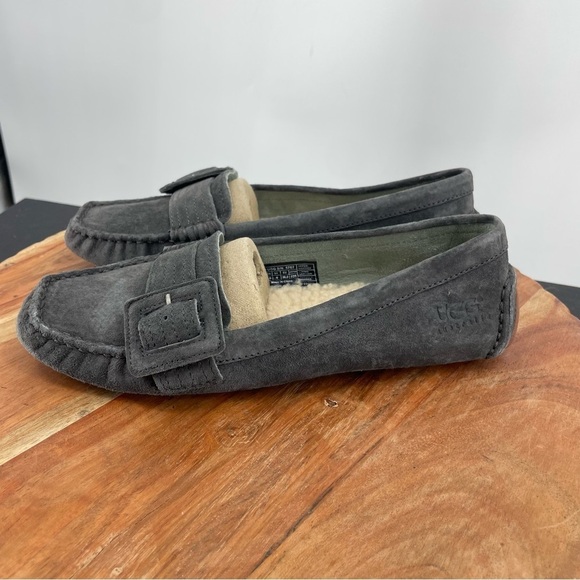 UGG | Retreat gray Sherpa Lined Suede Leather Loafers Moccasin 5767 Women's 5.5 - Picture 3 of 7